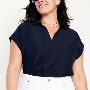 V-neck dolman short sleeve blouse